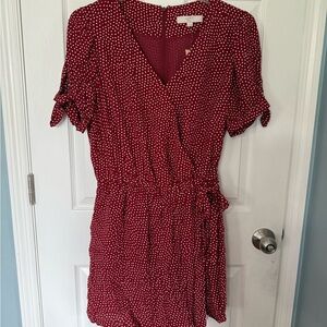 LOFT Red Polka Dot Wrap Blouse